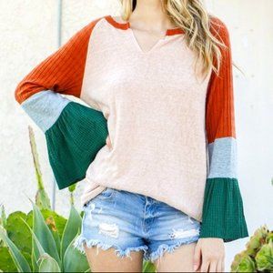 NWT CES FEMME COLOR BLOCK RAGLAN TOP (S & M)